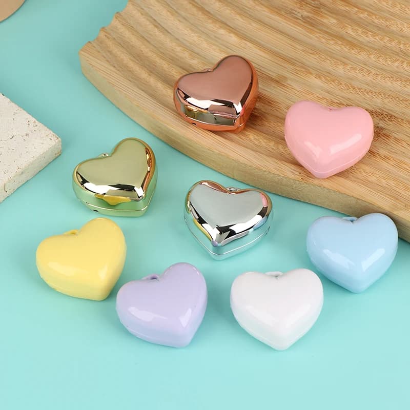 1 pcs heart shape mini empty box for powder shading container with mirror and aluminum keychain package for lipstick