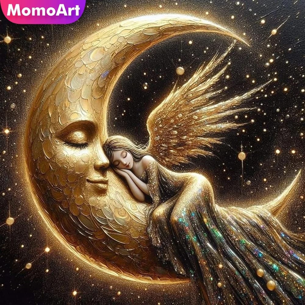 Momoart Diamond Painting Woman Portrait Girl Angel Kits Suitable for Beginners DIY Diamond Mosaic Moon Cross Stitch Wall Decor