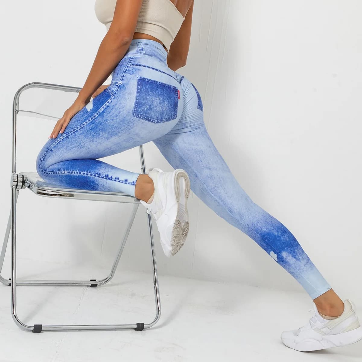 Women's Yoga Leggings at Rapid Drying with Printing, Fashion Sports Pants for Gym, Jeans Push-Up Glutei Effect for Fishing, Jogger with Pockets, Leggings Yoga