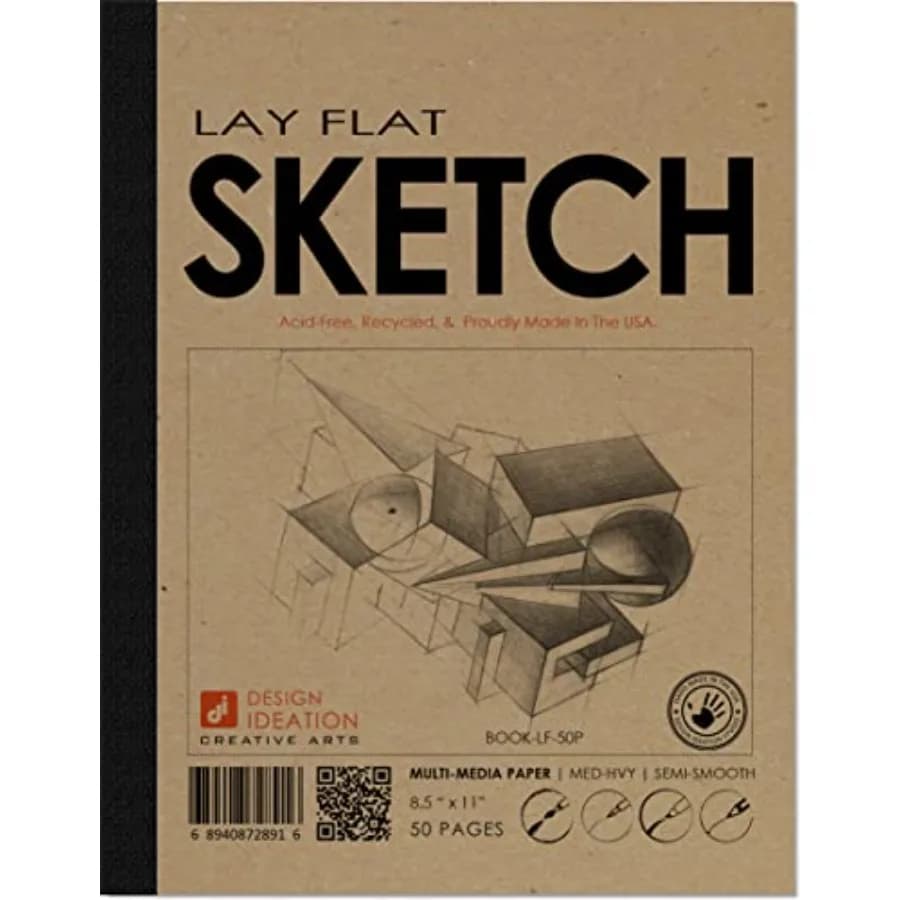 Lay Flat Sketch. Removable Sheet Sketchbook. Premium Paper. Smart-Bind Reinforced Lay Flat Binding. LF--LS