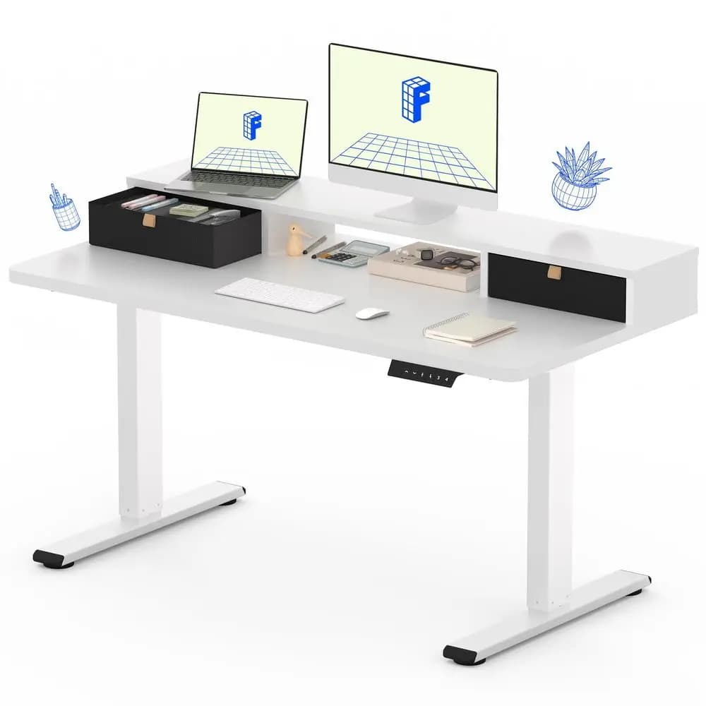 Scrivania Elettrica Regolabile in Altezza con Cassetto, Scrivania Ergonomica Monoblocco con Ripiano Portaoggetti, Supporto Ergonomico per Monitor per Computer