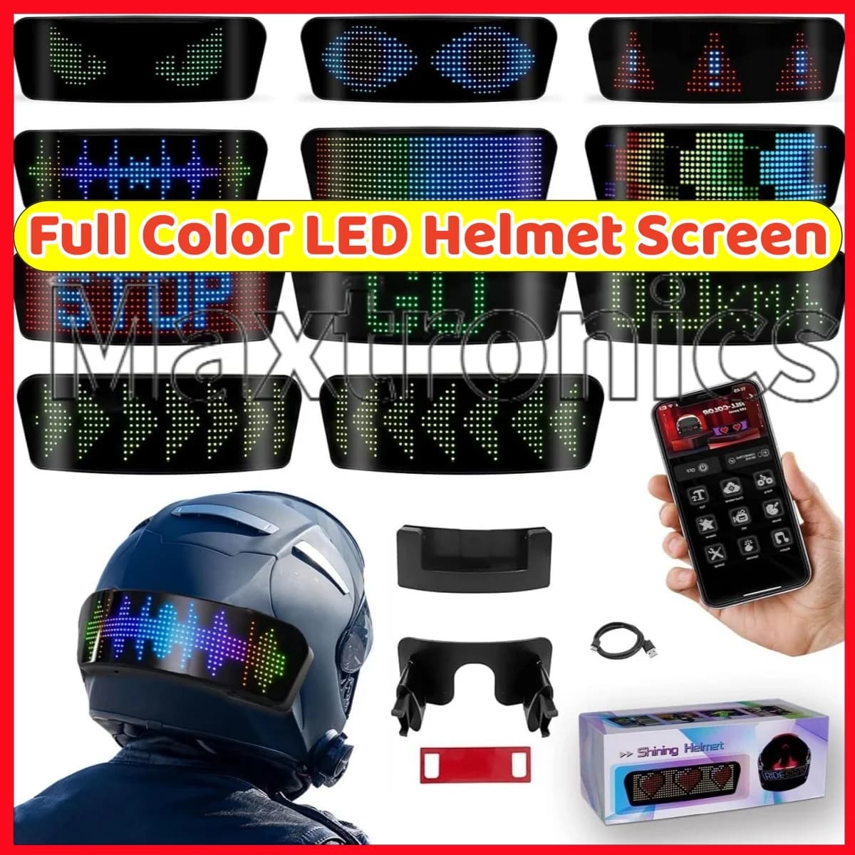 Novità: Schermo LED a colori per casco, luce posteriore per moto, luce di avvertimento, accessori moto, lampada LED programmabile fai-da-te per bici