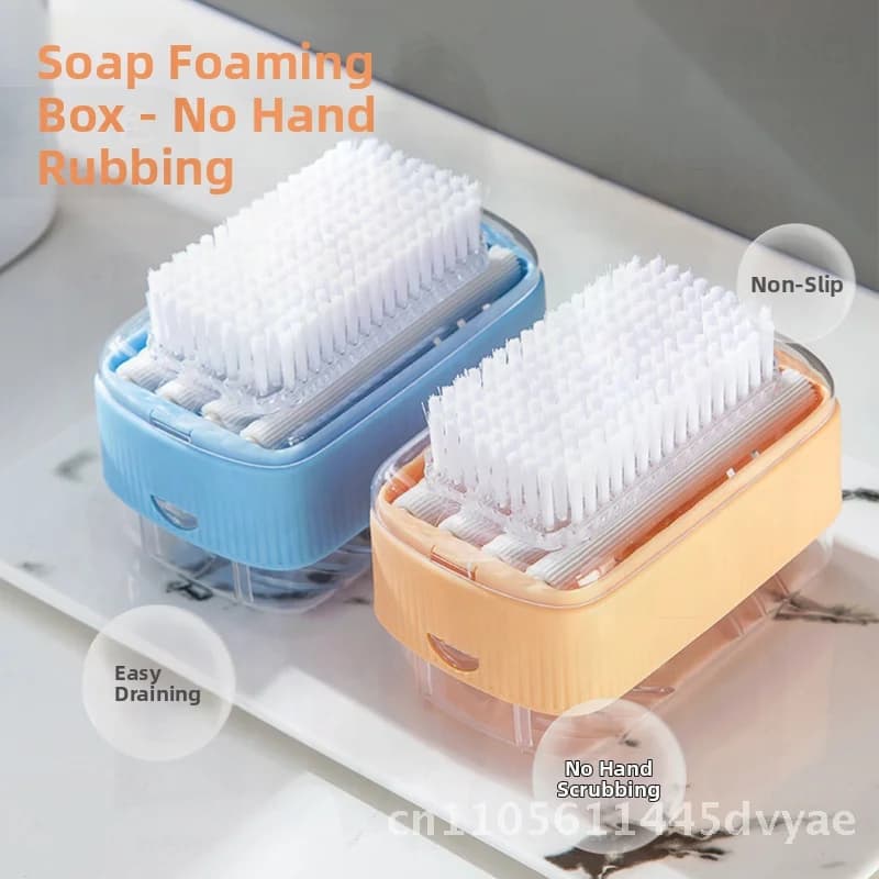 Multifunctional soap foam box, free hand storage with laundry brush, waste storage roller, PP PS ABS Yellow Green Blue Orange