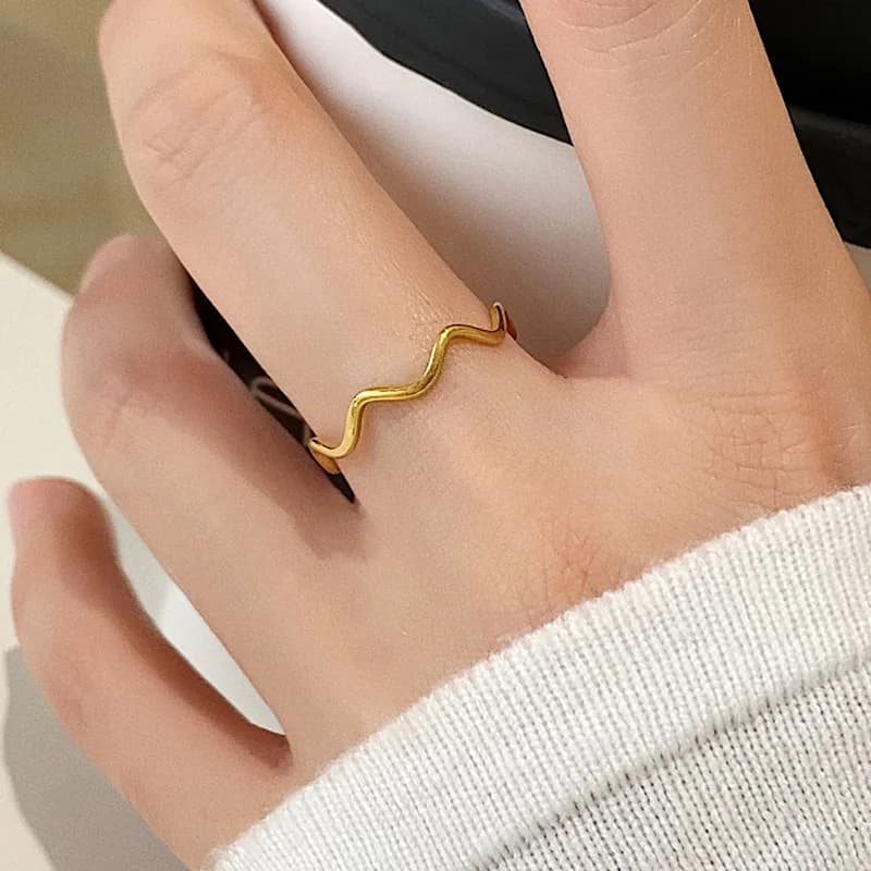 Minimalist stainless steel ring Sea Wave Light Luxury Fashion pair rings for versatile female accessories stackable jewelry