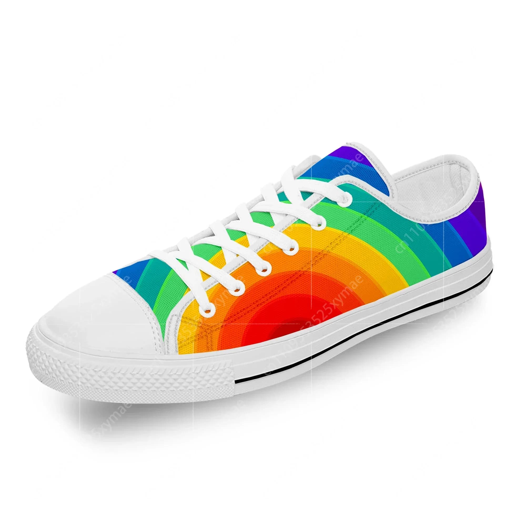 Scarpe di tela basse con stampa 3D alla moda, con strisce colorate arcobaleno, in tessuto bianco, per uomo e donna, leggere e traspiranti