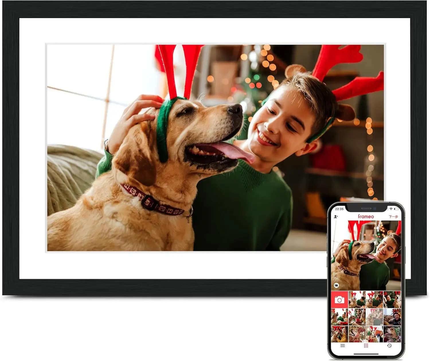 Cornice Digitale WiFi da 10.1 Pollici, Cornice Fotografica Frameo con Schermo Touch IPS 1280x800, Rotazione Automatica, 32GB, Condivisione Video e Foto