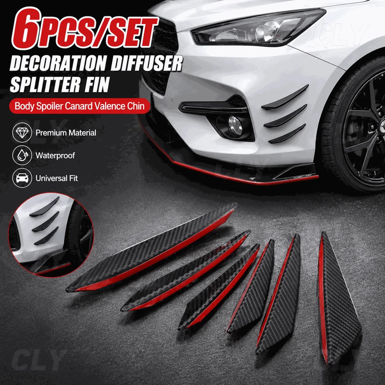 Offerta Speciale: Set da 6 Pezzi per Tuning Auto - Diffusore, Splitter, Alette, Spoiler, Canard, Labbro Anteriore Universale per Paraurti