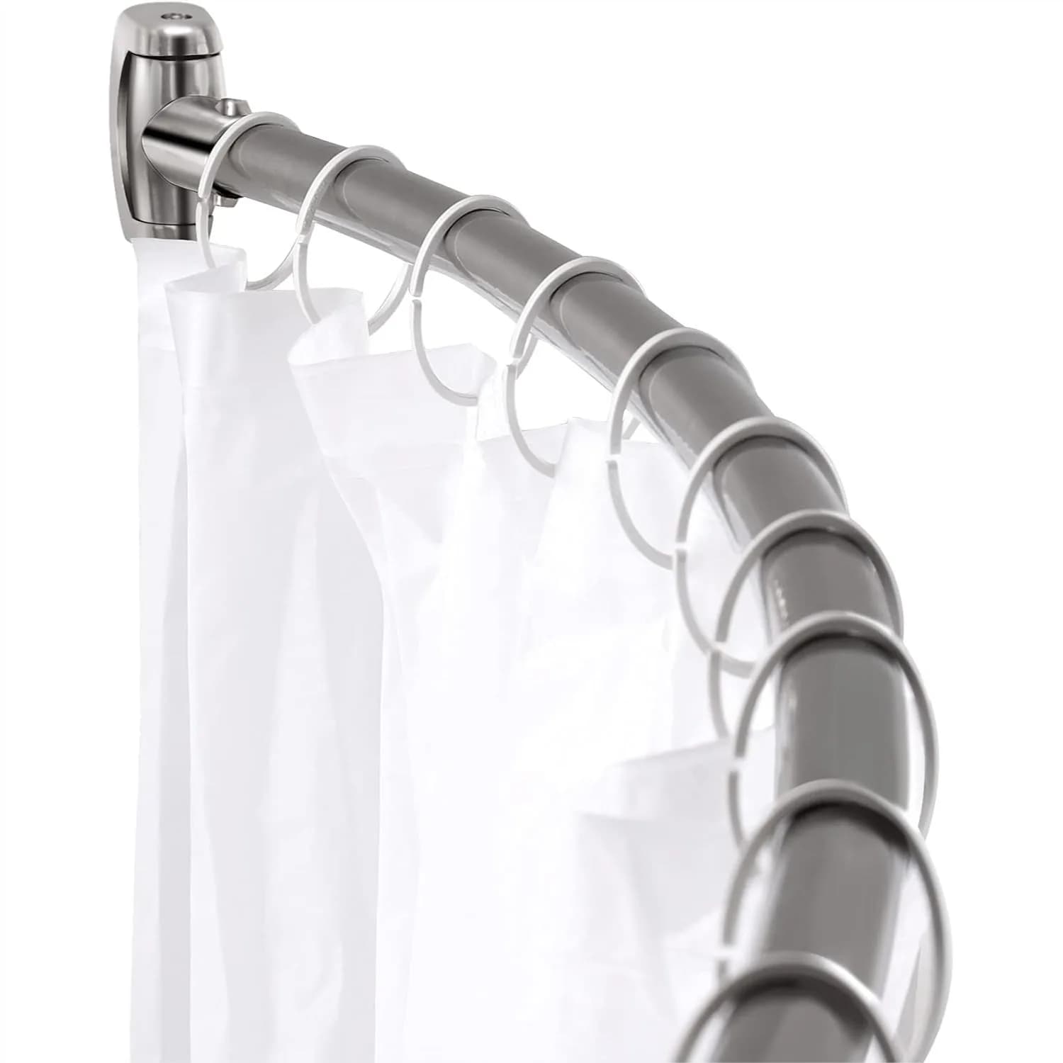 Adjustable Curved Shower Rod, 42-72 Inches Extra Wide Stainless Steel Curtain Rod for Bathroom, Need to Drill, Silver