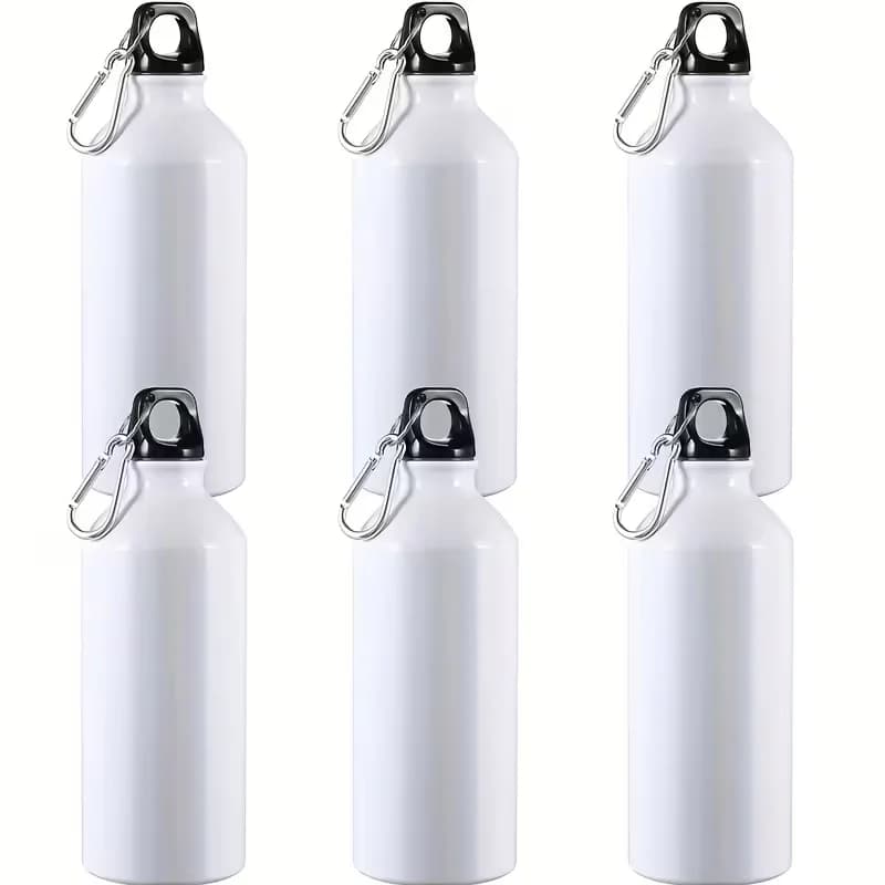 Blank Aluminum Water Bottles Portable Carabiner Sports Water Cup DIY Sublimation Blank Travel Drinking Bottle For Out，6Pcs 600ml