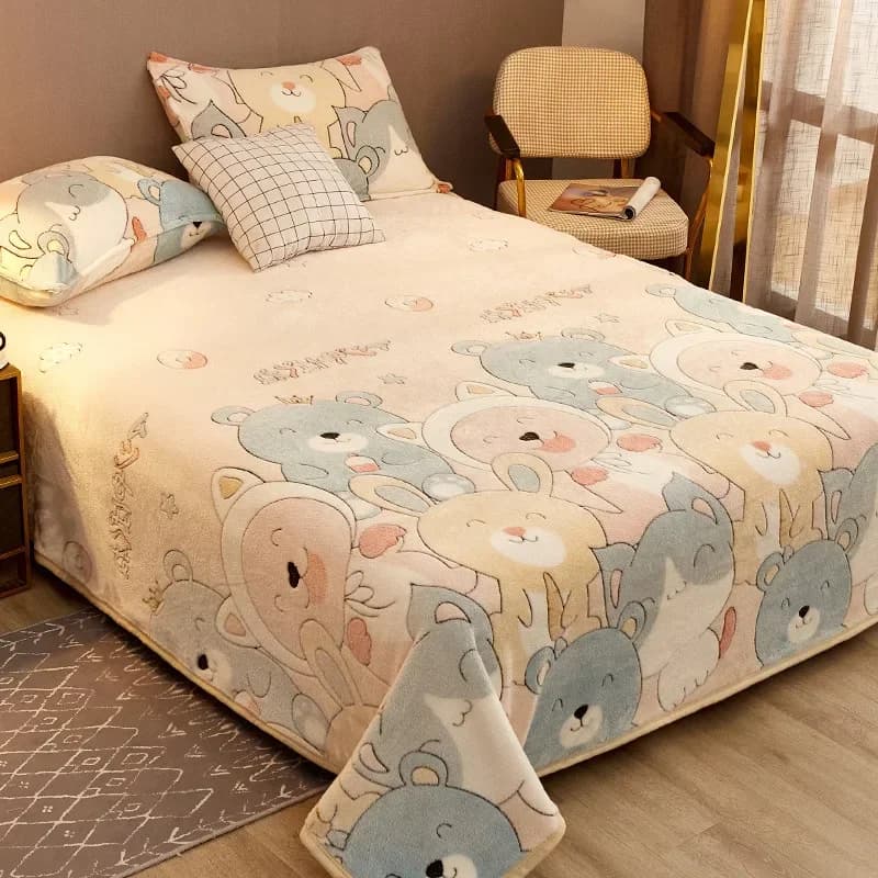 Lenzuolo in velluto Orso cartone animato Addensato Coperta calda invernale Versione Copriletto Queen King Copriletto Decorazioni per la casa Copriletto 1.8/2m