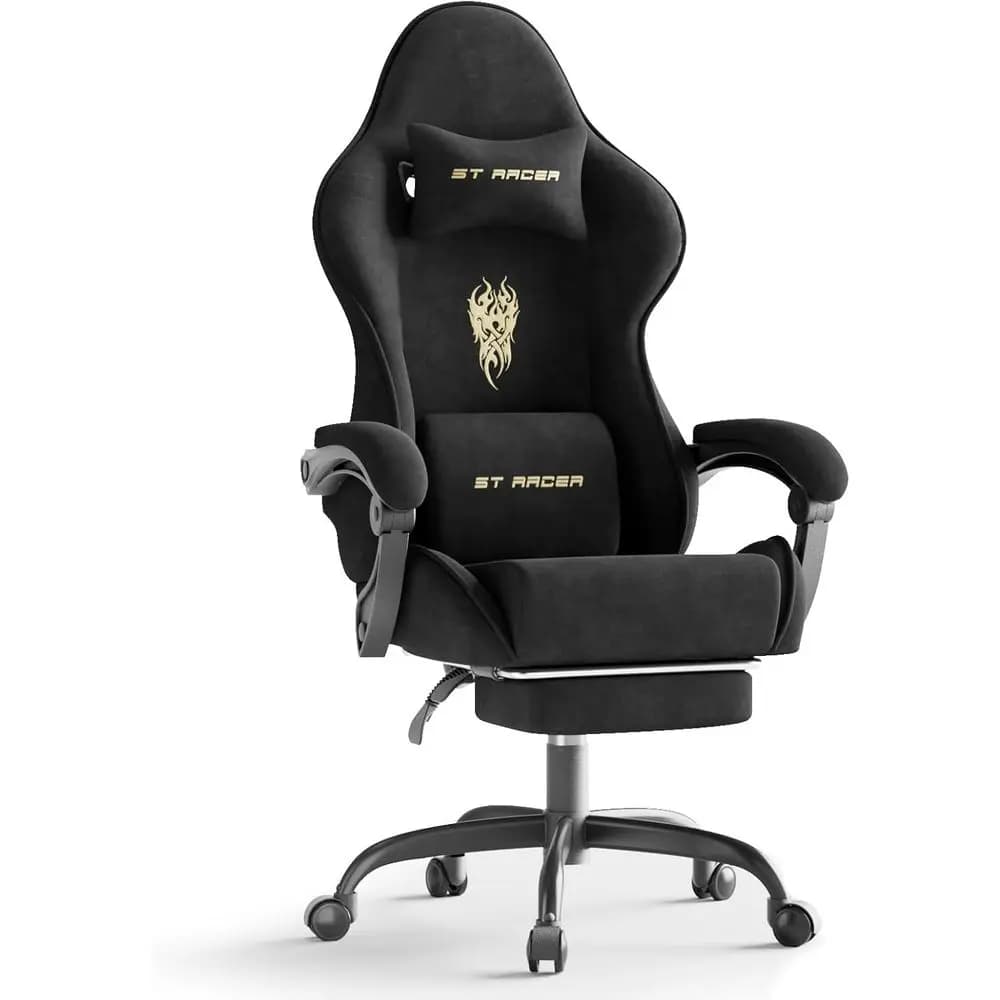 Sedia da Gaming Ergonomica con Schienale Alto per Adulti: Comoda Poltrona per Videogiochi con Poggiapiedi e Cuscino Lombare Massaggiante, Reclinabile
