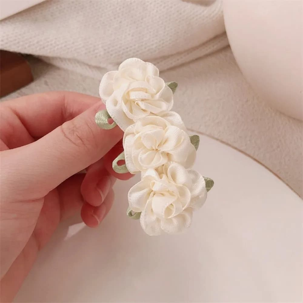 Sweet White Camellia Hair Clip Forehead Mini Duckbill Clip Side Clip Female