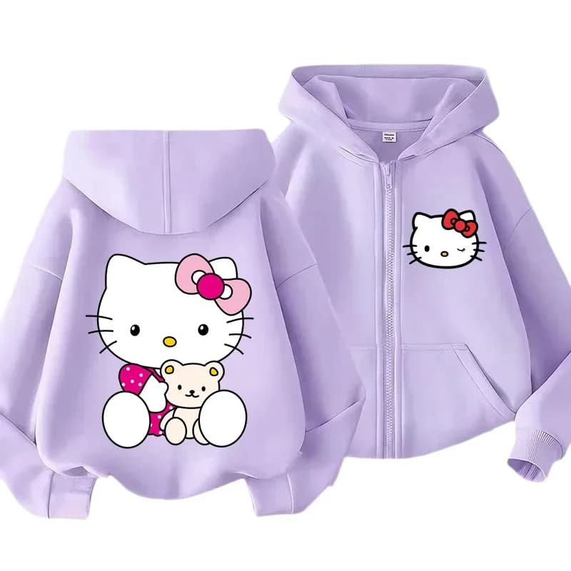 Felpa con cappuccio Hello Kitty Primavera Autunno Casual Bambini 3-14 anni Abbigliamento per ragazzi Ragazze Giacca Sanrio