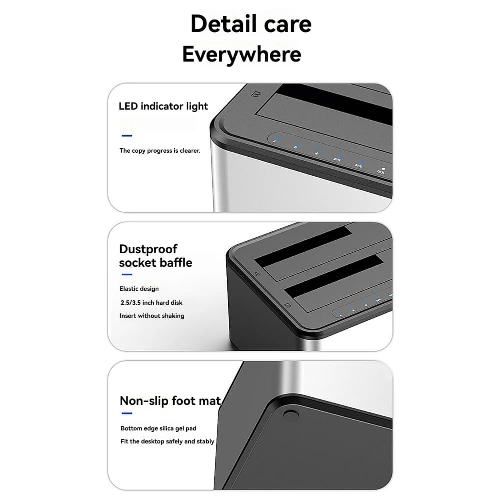 [N82R] 2.5/3.5 Inch SSD External Hard Drive Enclosure Dual-Bay Hard Drive Docking Station SATA to USB 3.0 HDD Case EU Plug