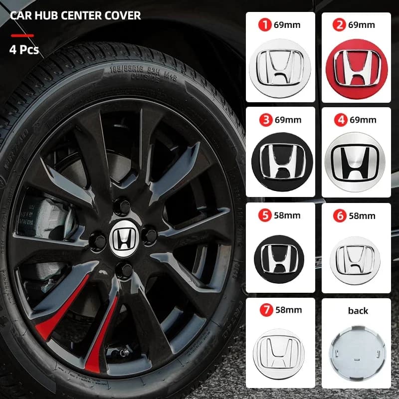 4 Pezzi 58MM/69MM Coprimozzo Centrale per Auto, Accessori Badge per Honda Odyssey Spirior CR-V Civic HR-V City Accord