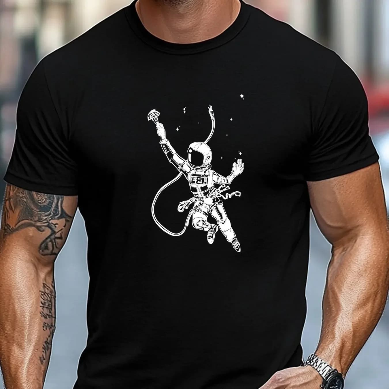 100% pure cotton summer men's and women's short sleeved T-shirt, space walk astronaut pattern simple and casual fashion