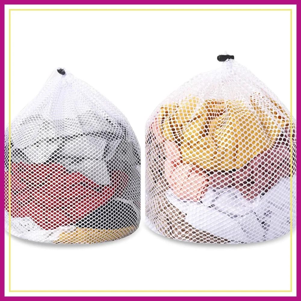 2 sacchetti per biancheria in rete per calzini, lavabili in lavatrice, con chiusura a coulisse, bianchi, 12x16 pollici e 16x20 pollici