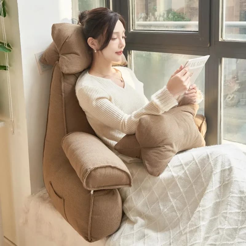Cuscino Moderno per Schienale Letto, Supporto Lombare in Corduroy, Cuscino da Lettura con Fodera Rimovibile, Cuscino Ergonomico a Cuneo per Seduta Reclinabile