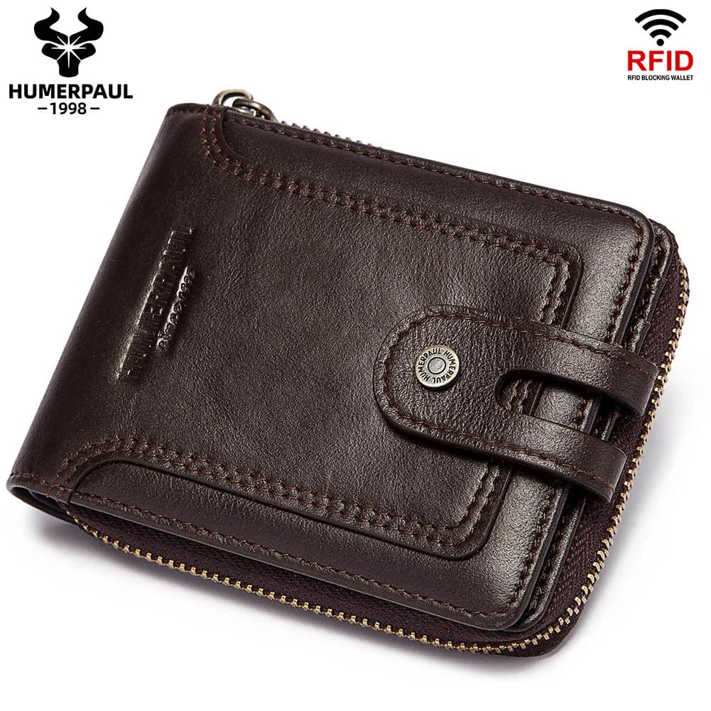 HUMERPAUL Portafoglio da uomo in vera pelle di vacchetta con blocco RFID Porta carte multi-carta ID Borse per soldi PORTFOLIO aziendale Portomonee