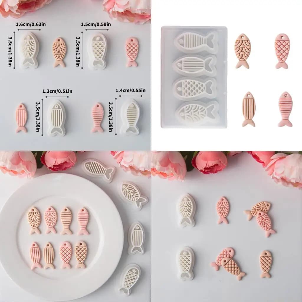 D46E Confezione da 4 stampi per orecchini in argilla polimerica a forma pesce, strumenti artigianali in plastica per gioielli