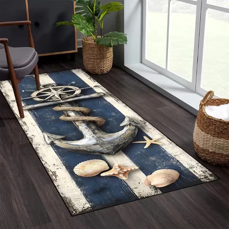 1 pezzo di ancoraggio nautico e conchiglie stampato runner tappeto antiscivolo spazi interni ed esterni decorazioni per San Valentino decorazioni primaverili di Pasqua