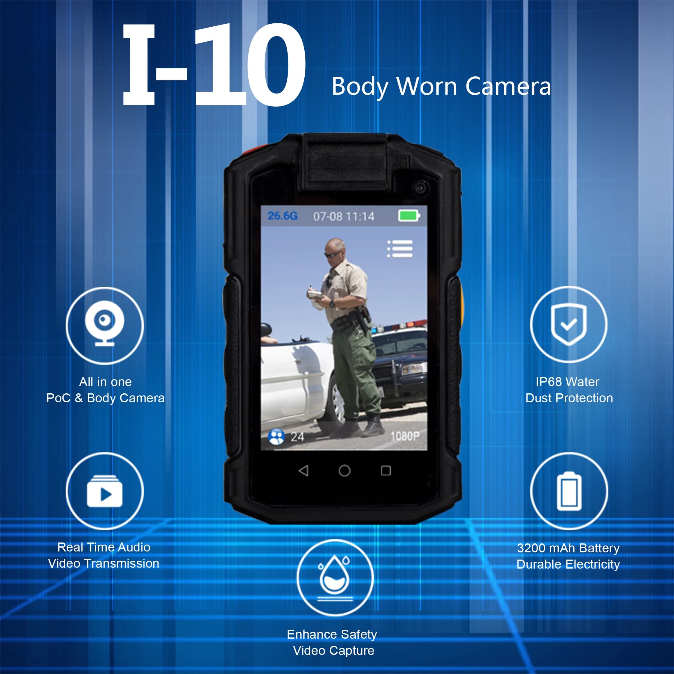 Inrico-telecamera indossata dal corpo, visione notturna, WiFi, NFC, Radio Poc, SOS, Audio Video, rete di allarme, Walkie Talkie, telecamera del corpo della polizia