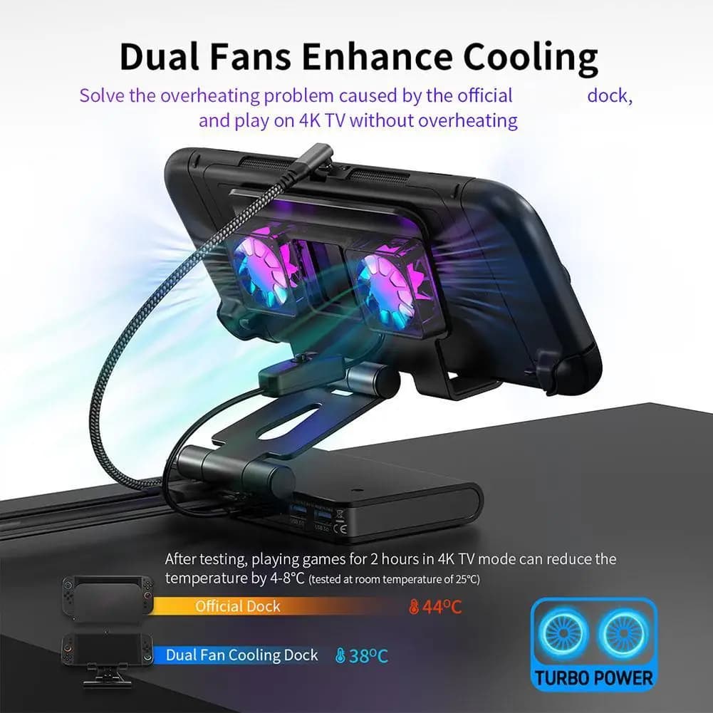 Docking station base portatile 6IN1 per SWITCH 2 Porte USB-A USB-C 4K a 144Hz PD 100W Ricarica rapida Doppia ventola di raffreddamento compatta