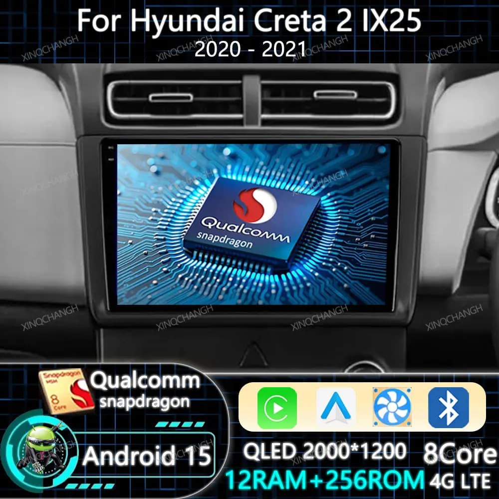Android 15 Car Radio For Hyundai Creta 2 IX25 2020 - 2021 Head Unit Multimedia Stereo Video Player 4G WIFI BT Qualcomm GPS 2DIN