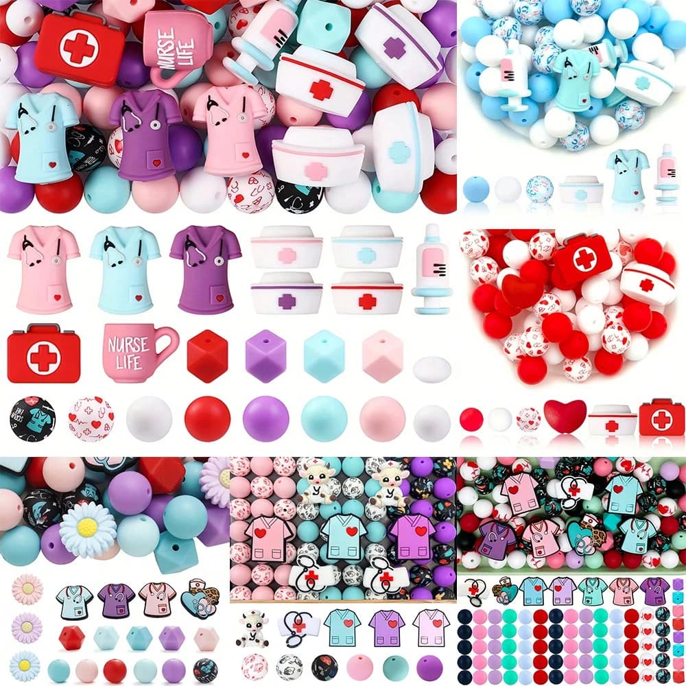 8/28/30/47/78/85PCS Perline in silicone a tema infermiera, adatte per gioielli fai-da-te, regali fatti a mano - perline, portachiavi e artigianato