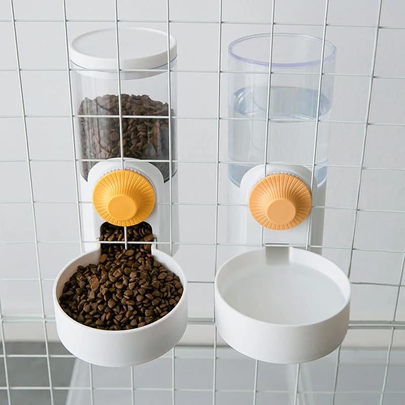 Dispenser di cibo e acqua sospeso per gabbie per animali domestici, ciotola automatica per bottiglia d'acqua per cani, gatti, conigli, colore blu nebbia