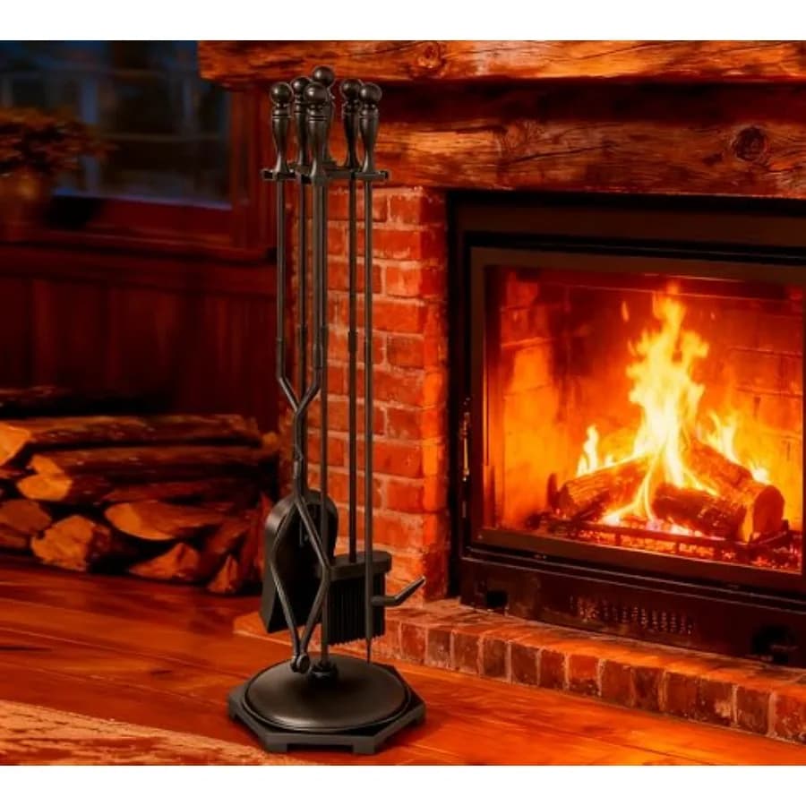 Set di Attrezzi per Caminetto Fire Beauty, 5 Pezzi in Ferro Battuto, Set di Accessori per Caminetto da Esterno/Interno