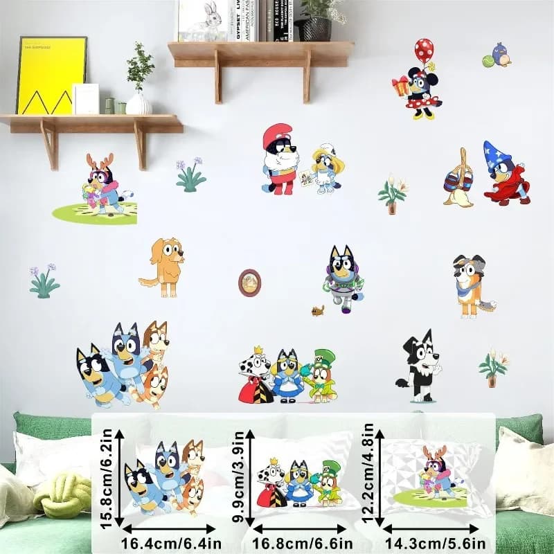 Adesivi Murali Autoadesivi Bluey, Cartone Animato Carino, Impermeabili e Resistenti all'Olio, in PVC, per Camerette dei Bambini, Decorazione Casa