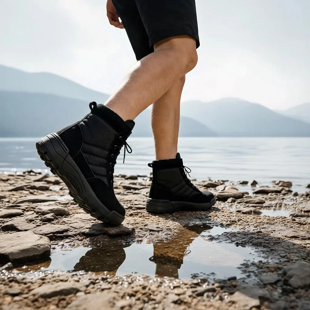 Stivali da uomo bassi per esterni, stivali tattici militari neri con suola spessa, scarpe da trekking leggere e resistenti all'usura