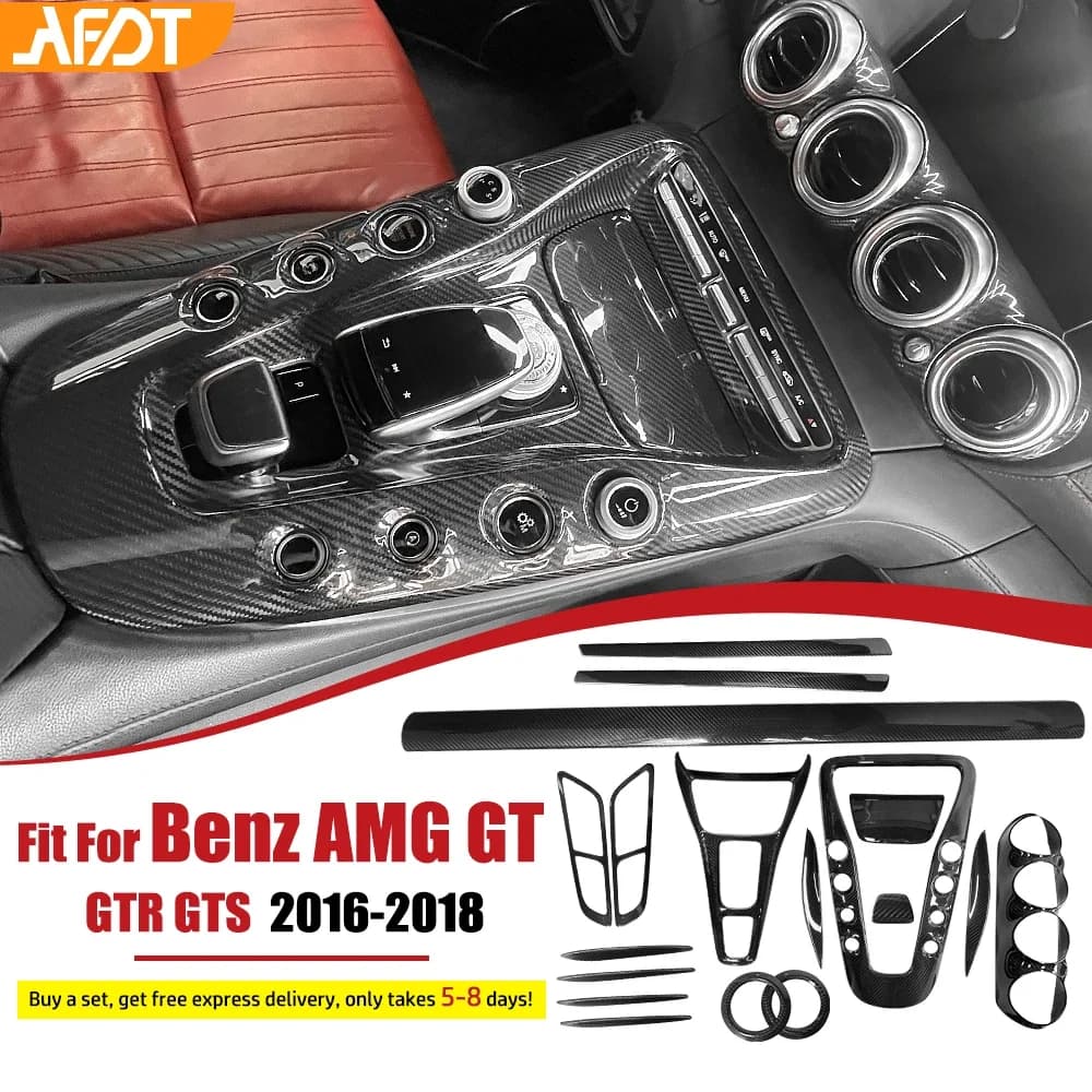 AFDT Interni Auto Uscita Aria Console Centrale Pannello Del Cambio Copertura Reale In Fibra di Carbonio Per Benz AMG GT C190 R190 GTS GTR 2015-2018