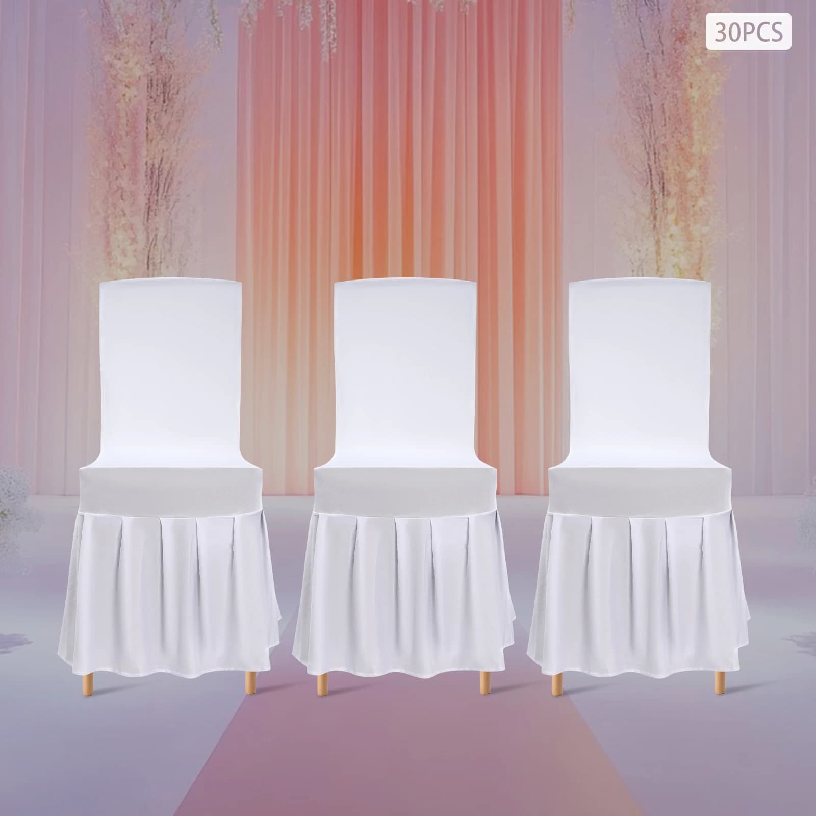 30PCS Pleated Skirt Spandex Chair Cover Dining Room Seat Protector Covers Hotel Banquet Party Events Wedding Decoration