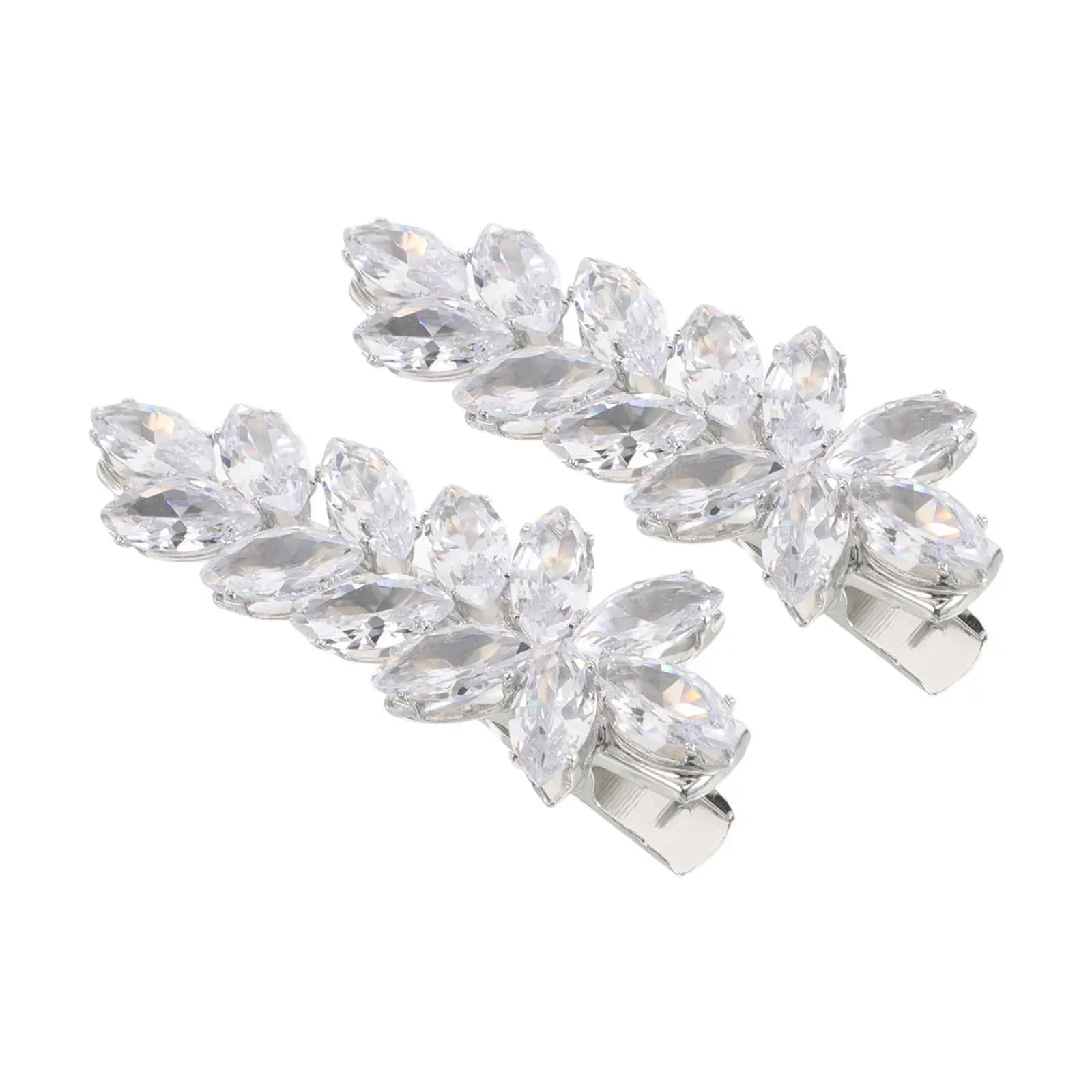2Pcs Zircon Copper Inlaid Wedding Hair Clips Elegant Leaf Barrette Bridal Headpiece Bridesmaids Prom Hair Accessory Sparkly