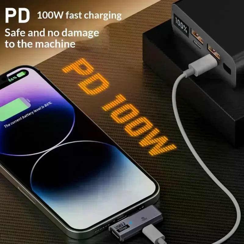 Adattatore OTG 2 in 1 Type C da USB C maschio a USB-C femmina, splitter USB 3.2, ricarica rapida PD 100W per laptop e tablet