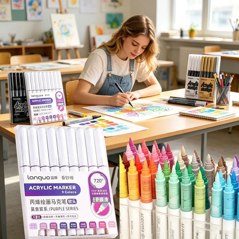 5-9 Colors Liquid Acrylic Marker Set, White Brush Tip Drawing Pens for DIY Graffiti & Professional Art Painting Supplies