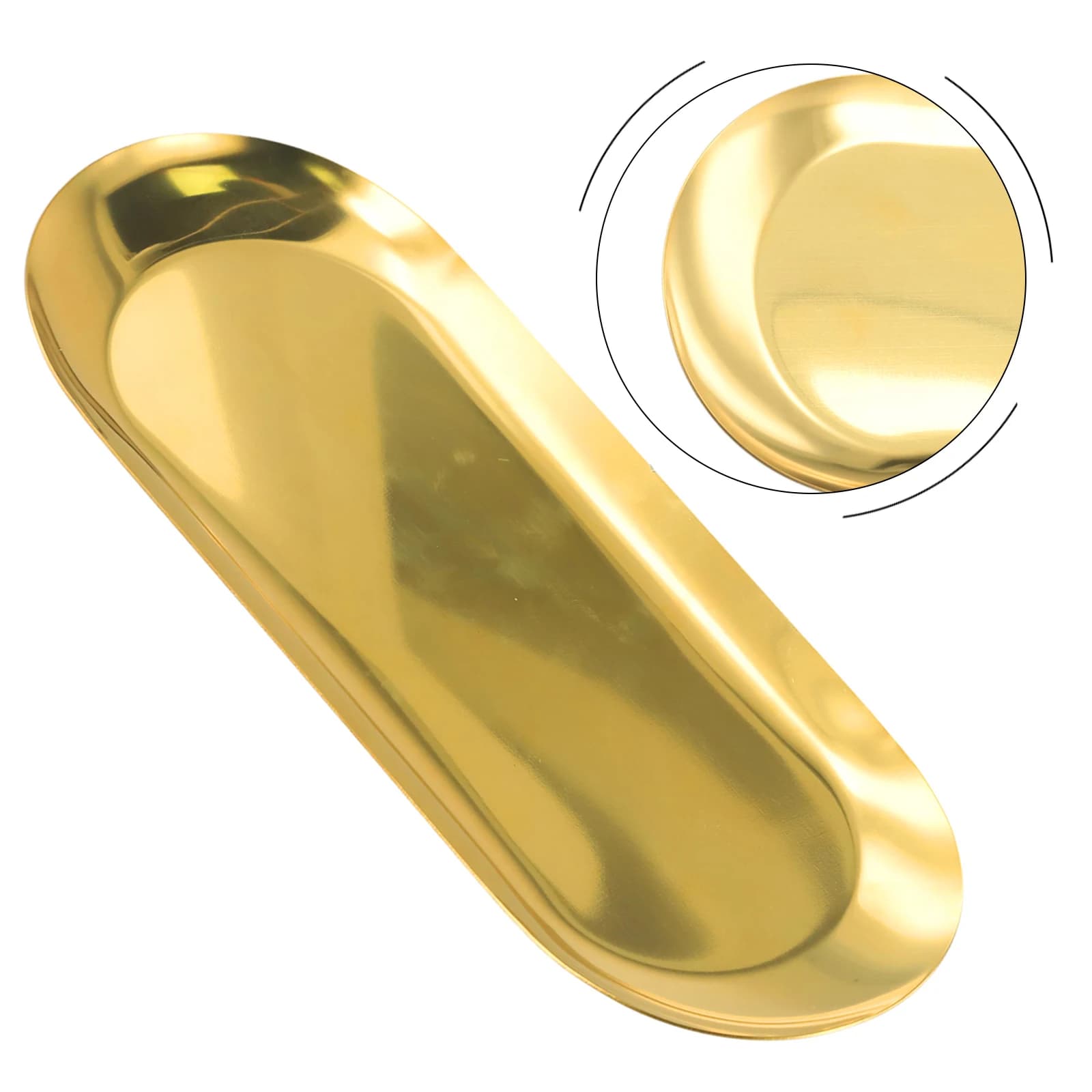 1 pz ovale vassoio in acciaio inox stoccaggio tè frutta cosmetici piatto gioielli oro 18cm 23cm stoviglie accessori per la casa organizzazione
