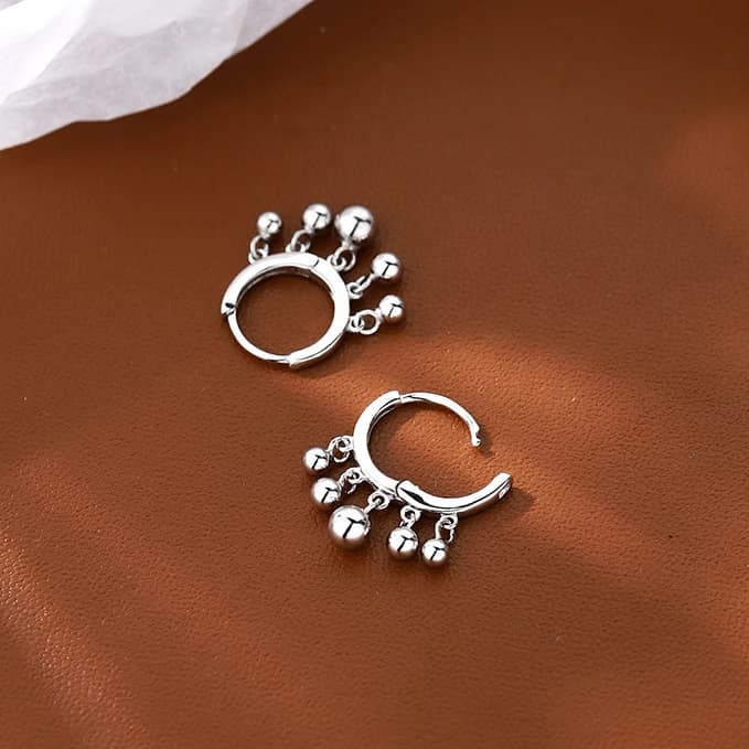 Orecchini a cerchio con nappa con perline rotonde alla moda in vero argento sterling 925 per accessori di lusso leggeri di gioielleria raffinata da donna alla moda