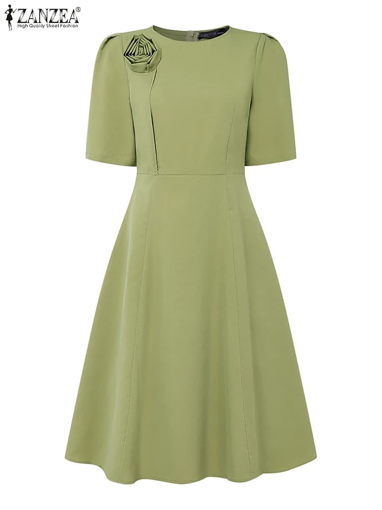 Elegant Office Lady Dresses 2025 ZANZEA Women Summer Dress Fashion Short Sleeve Party Sundress Casual Solid OL Work Robe Femme