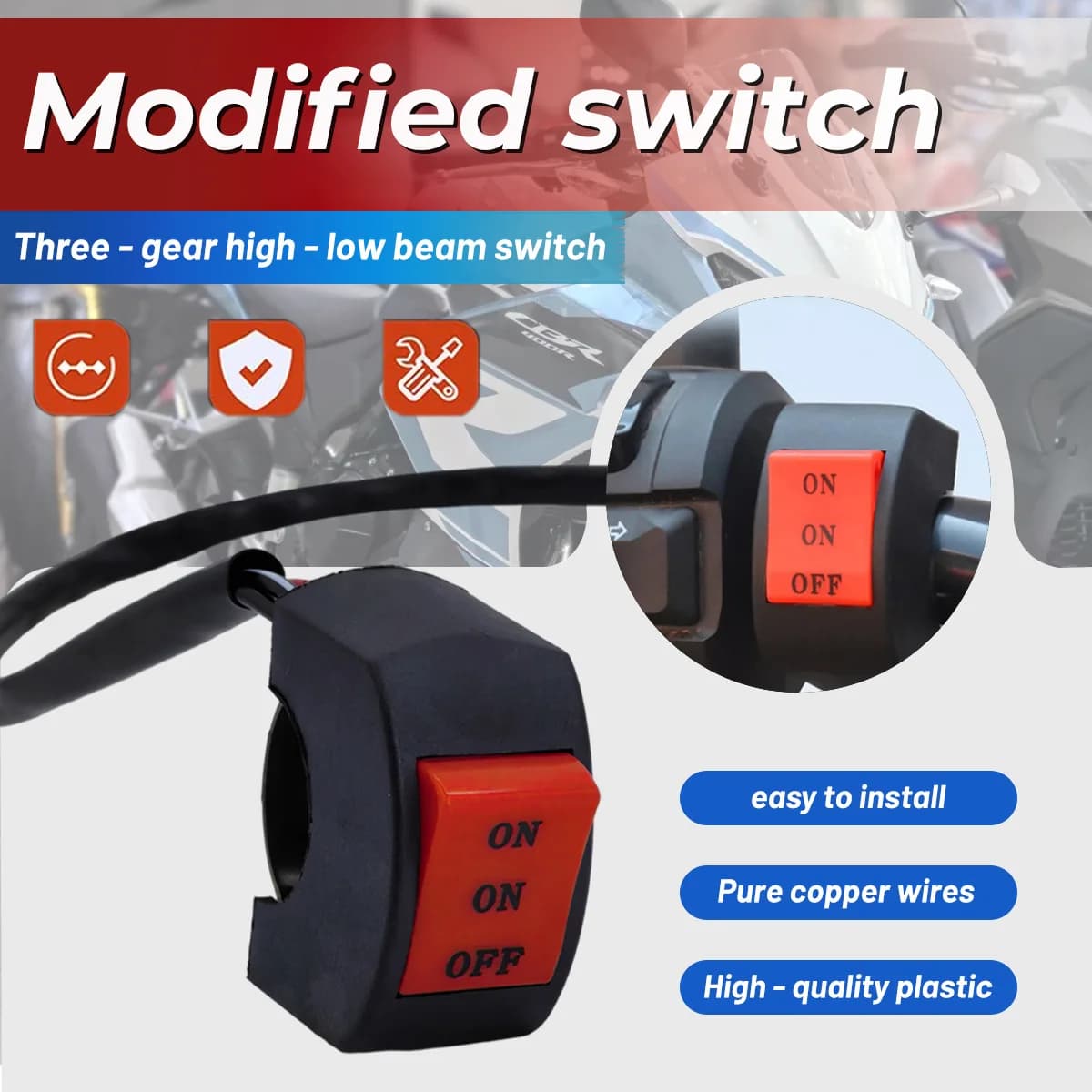 Universal LED Headlight Light Switch Connector ON OFF Power Handlebar Modification Button for Moto Motor ATV Electric bike