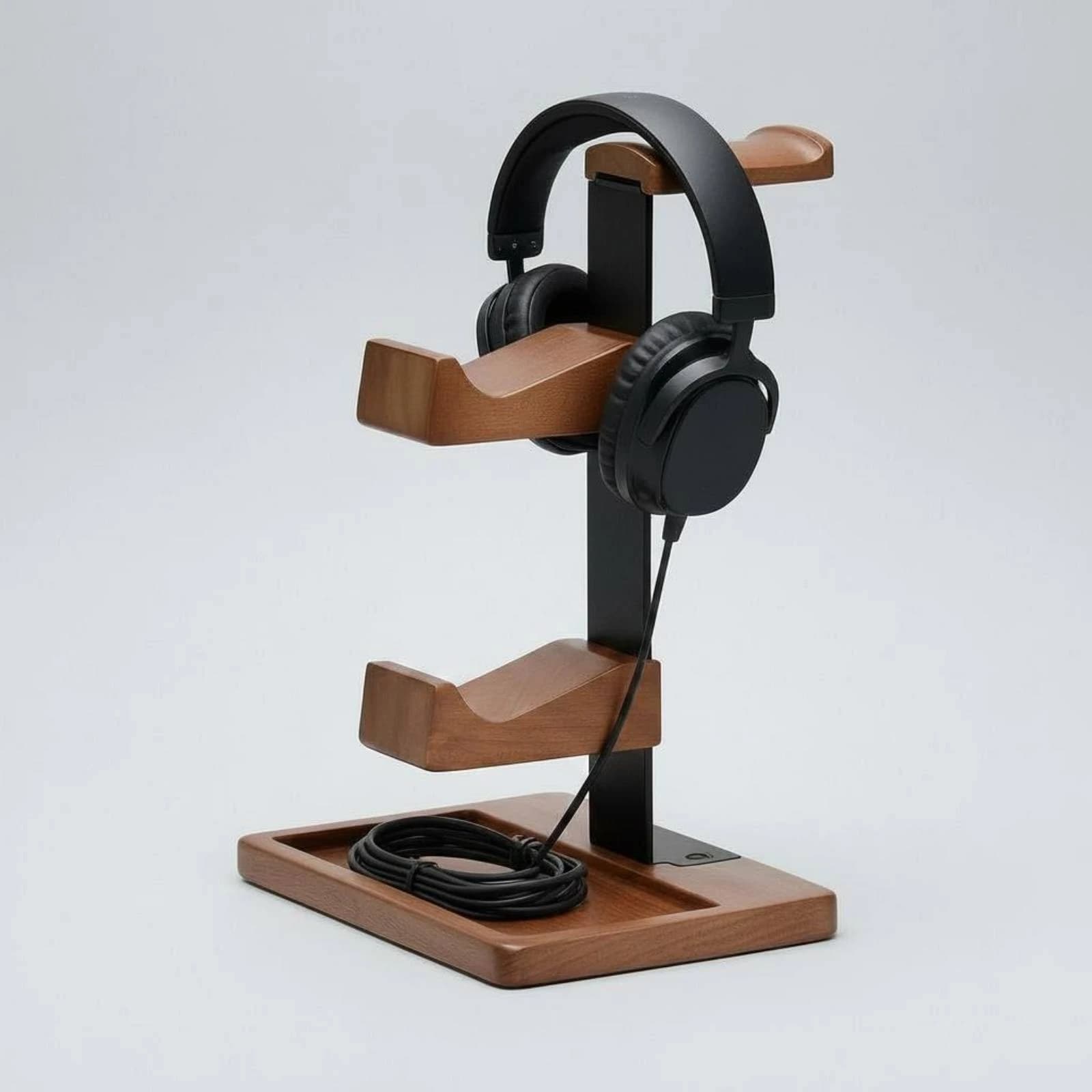 Headset Stand with Storage Tray Two Shelves Headphone Stand with Tray Desktop Headphone Holder Curved Hanger for Gamers