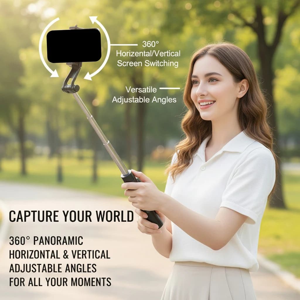 Treppiede per Selfie da 43,3 Pollici, con Telecomando e Supporto per Telefono, Treppiede da Viaggio Compatto Estensibile