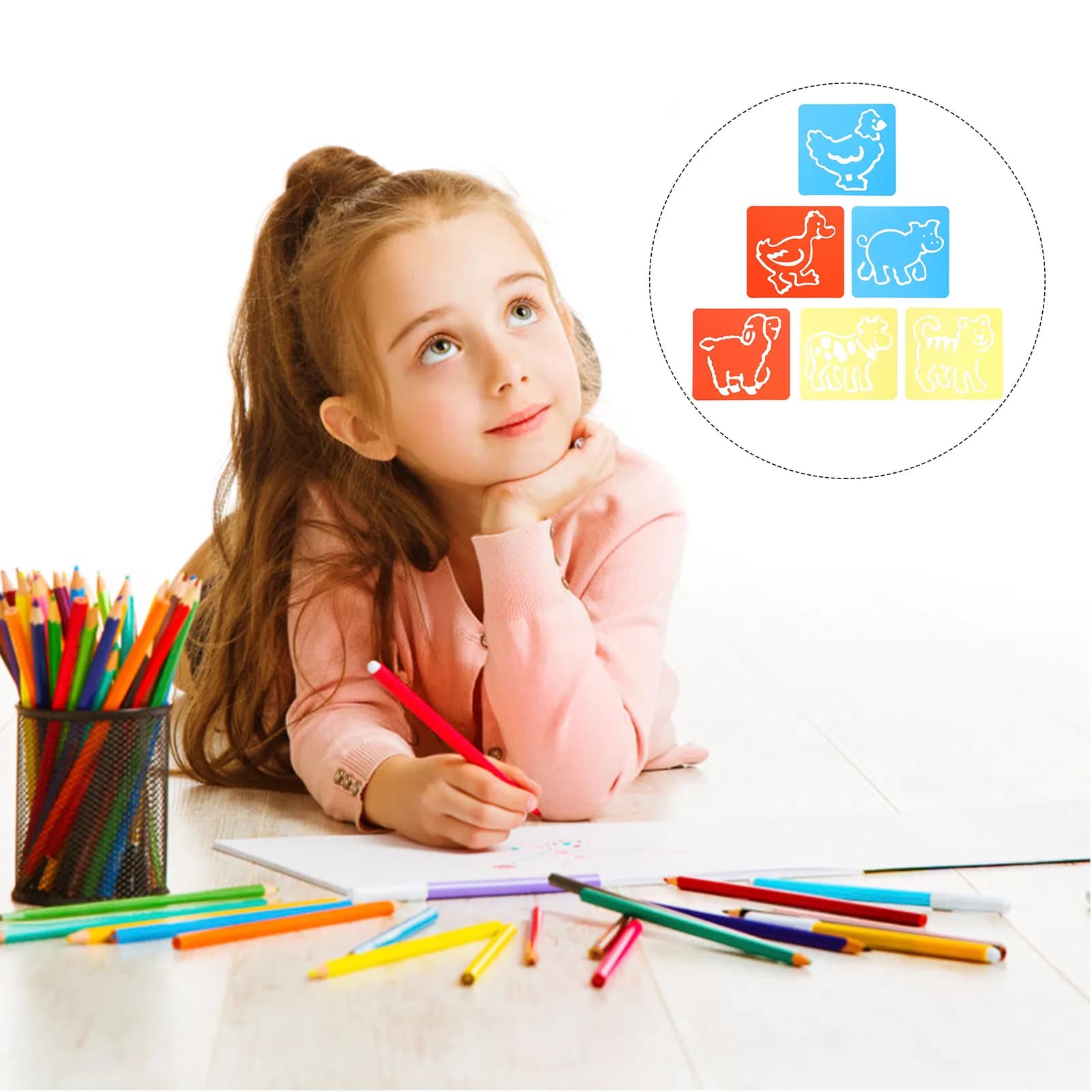 2 Set di Stencil per Disegno, Modelli Riutilizzabili in Plastica per Bambini, Stencil per Disegno di Animali, Tavoletta LCD per Scrittura