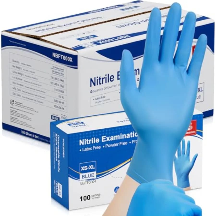 Guanti Monouso in Nitrile Schneider, Grado Medico, Blu, Senza Lattice, per Pulizia, Cucina e Preparazione Alimenti
