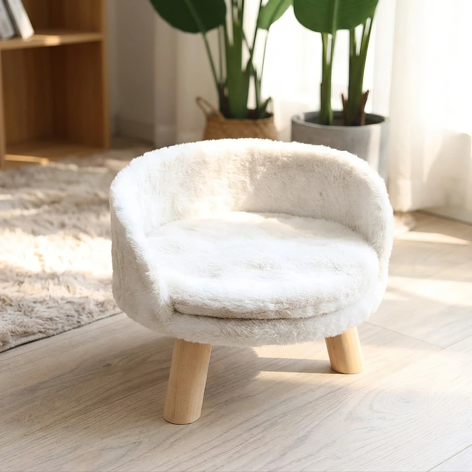 Cat Bed with Wooden Legs Elevated Cat Sofa Pet Couch Cozy Furniture Deep Cushioned for Cats, Living Room, Bedroom