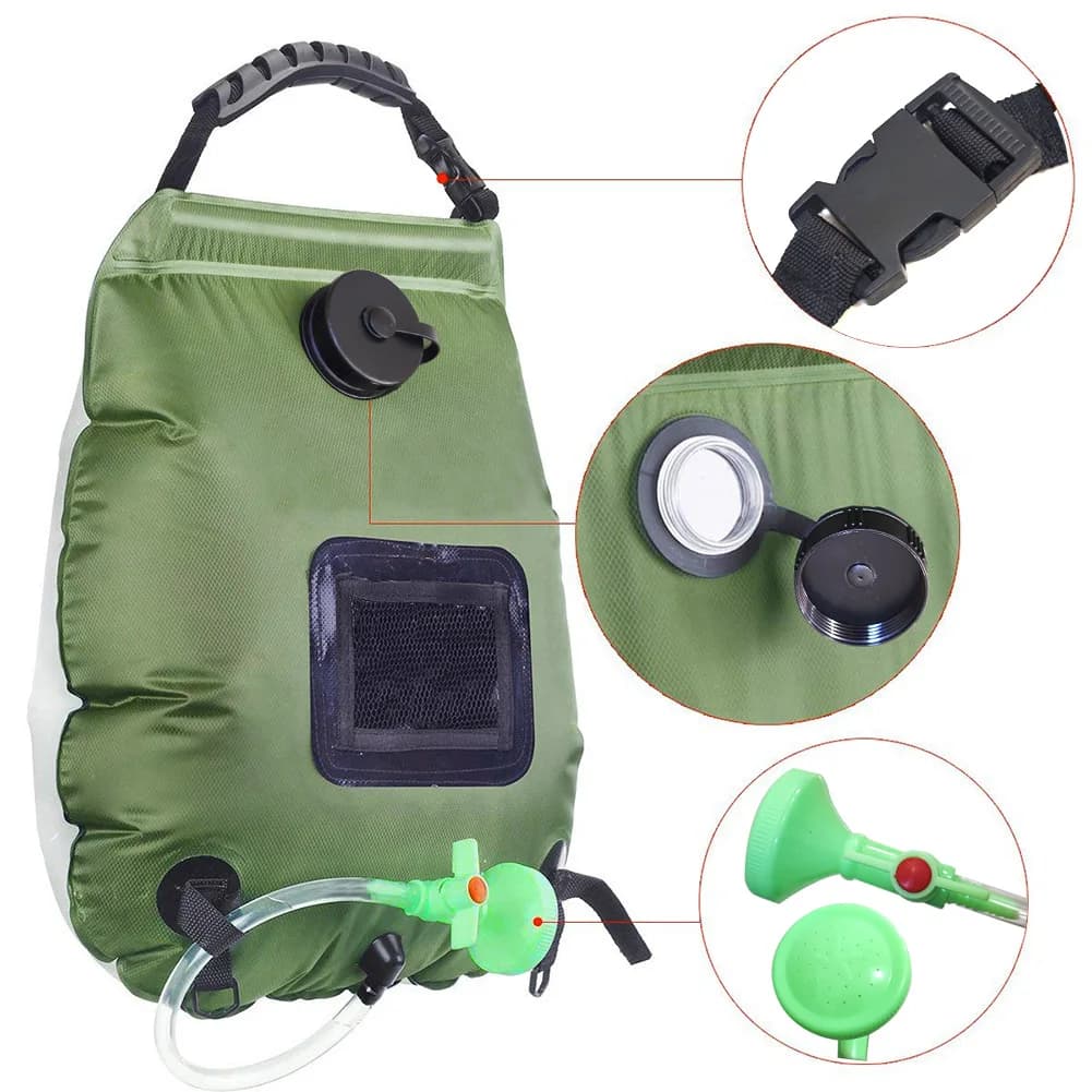 20L Solar Shower Bag 5Gal Military Green - Portable Outdoor Camping Shower Washing Bag for Hiking/Beach/Travel