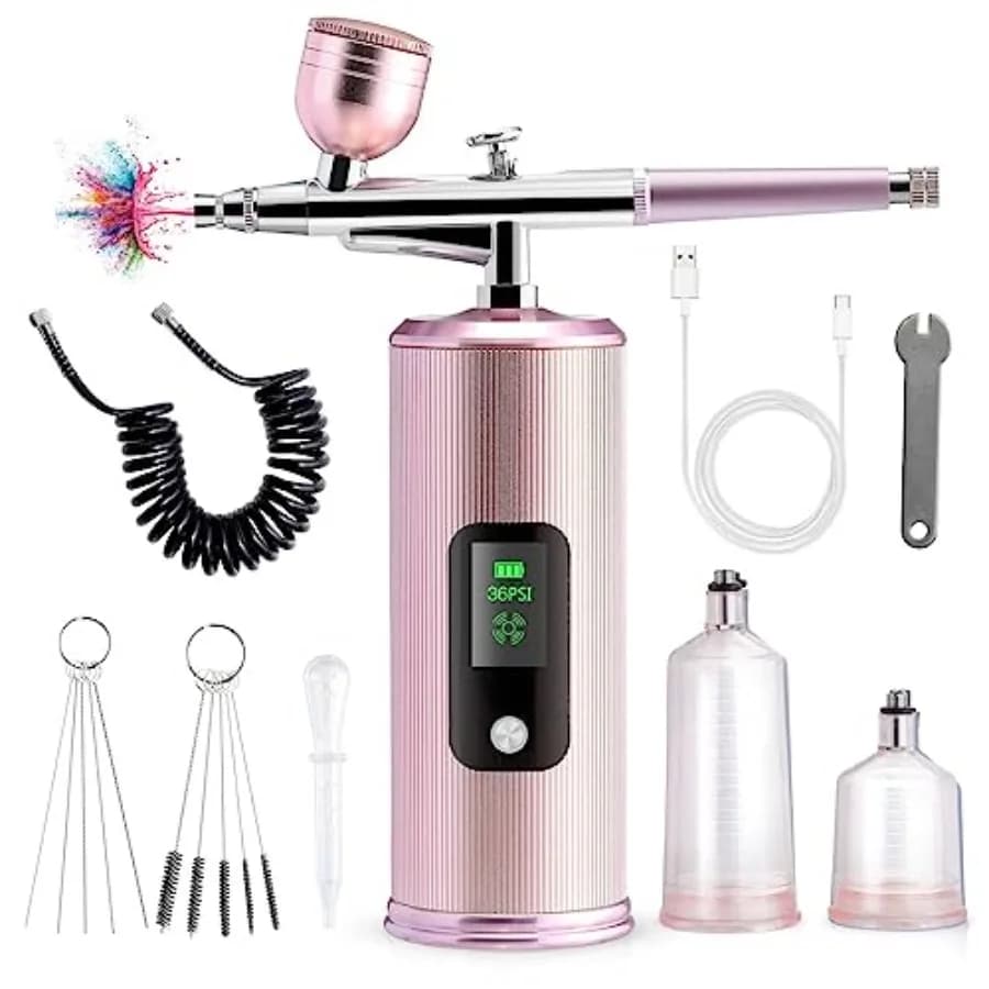 Aerograph kit with compressor: Rechargeable aerograph for nails, wireless aerograph gun for artistic painting, cake decoration and crafts.