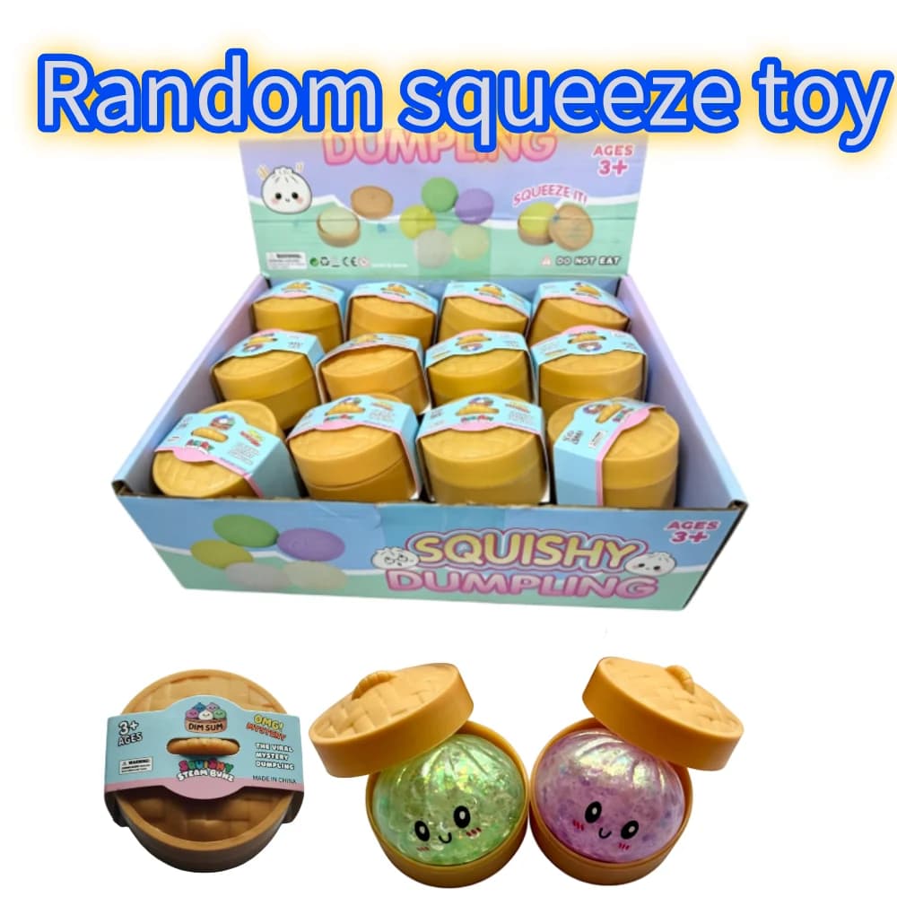 Blind Box Colorful Dumpling Squeeze Toy con Vaporiera in Bambù, Palla Morbida in TPR a Forma di Raviolo, Giocattolo Antistress Creativo e Divertente, Regalo Originale